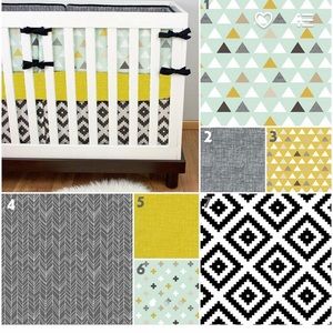 Crib Bedding Set Tribal Aztec Black, Gray, Mint